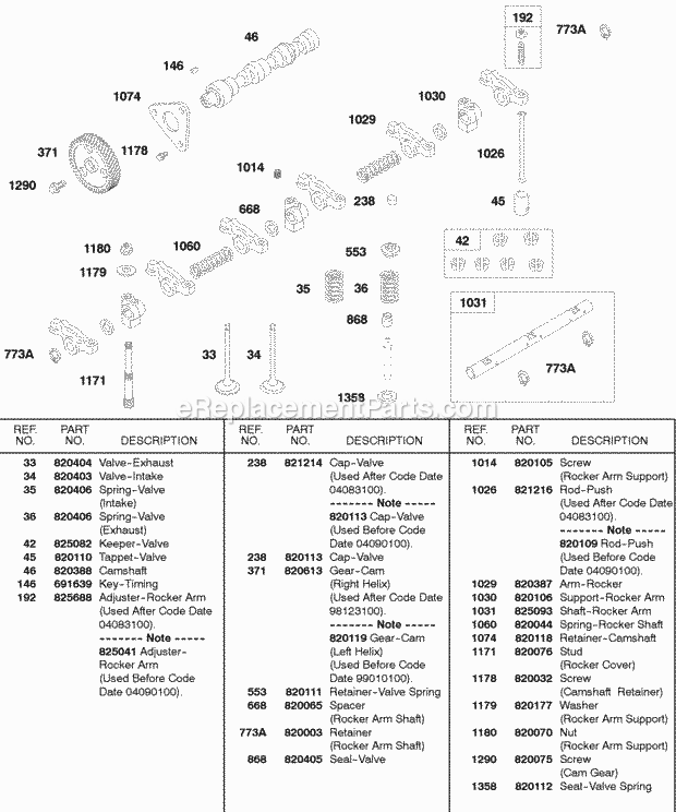 Briggs and Stratton 432447-0105-E2 Engine Rocker Arm Valve Assembly Diagram