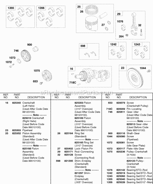 Briggs and Stratton 432447-0376-E2 Engine Piston Crankshaft Flywheel Diagram