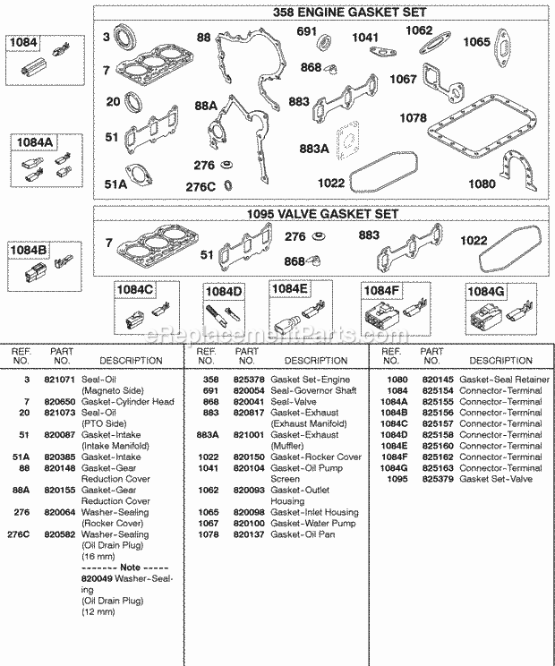 Briggs & Stratton 433447-0116-E2 Engine EngineValve Gasket Sets Terminal Connectors Diagram