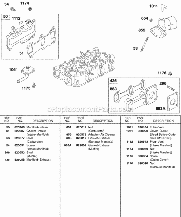 Briggs and Stratton 437447-0205-E2 Engine Intake Manifold Exhaust Manifold AC Adapter Diagram
