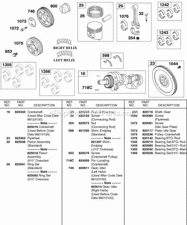 Briggs and Stratton 437447-0205-E2 Engine Piston Rings Flywheel Crankshaft Diagram