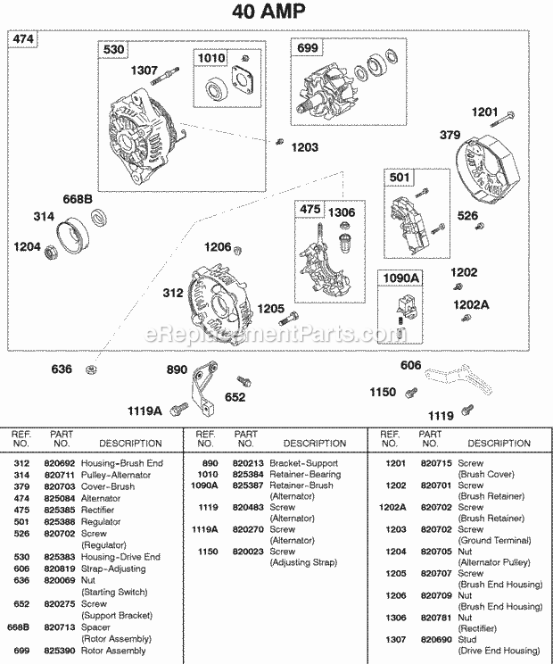 Briggs and Stratton 437447-0205-E2 Engine Alternator 40 Amp Diagram