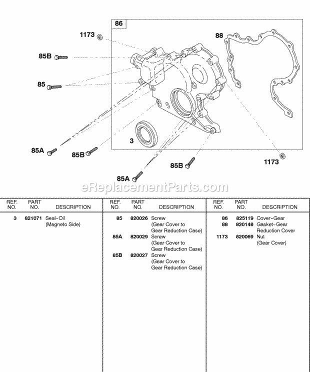 Briggs and Stratton 437447-0205-E2 Engine Gear Cover Diagram