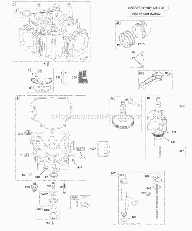 Briggs and Stratton 441577-0112-E1 Engine Camshaft Crankshaft Cylinder Engine Sump Lubrication Piston Rings Connecting Rod Diagram