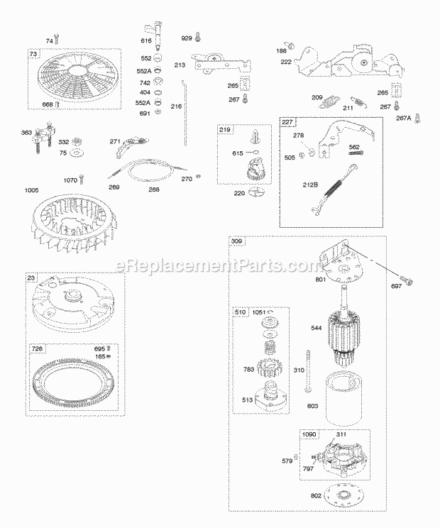 Briggs and Stratton 441577-0112-E1 Engine Controls Electric Starter Flywheel Governor Spring Diagram
