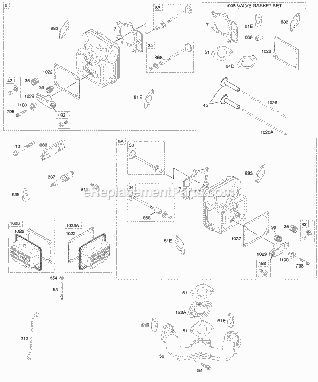 Briggs and Stratton 441577-0112-E1 Engine Cylinder Head Gasket Set - Valve Intake Manifold Valves Diagram