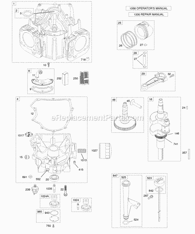 Briggs and Stratton 441577-0114-B1 Engine Camshaft Crankshaft Cylinder Engine Sump Lubrication Piston Rings Connecting Rod Diagram