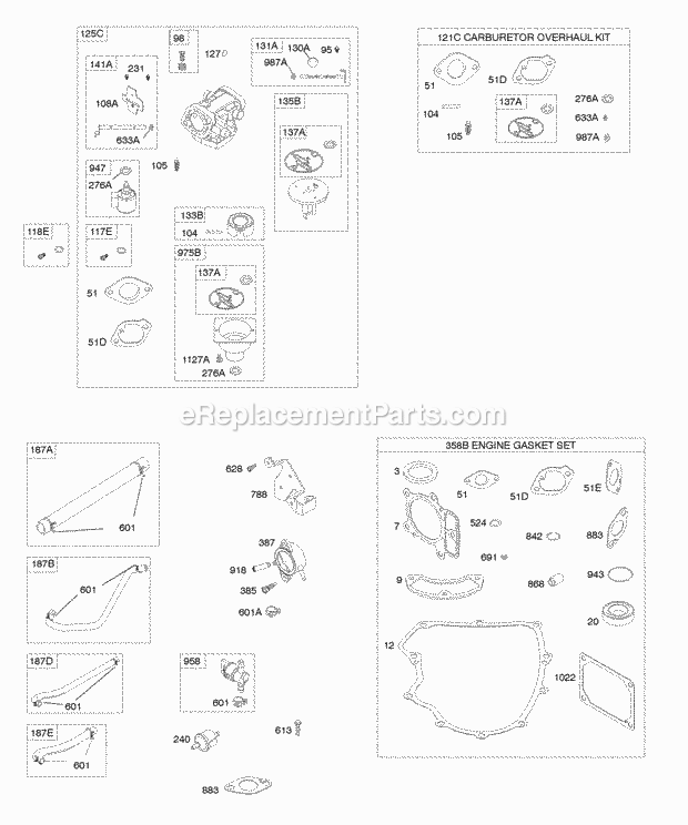 Briggs and Stratton 441577-0121-B1 Engine Carburetor Fuel Supply Gasket Set - Engine Kit - Carburetor Overhaul Diagram