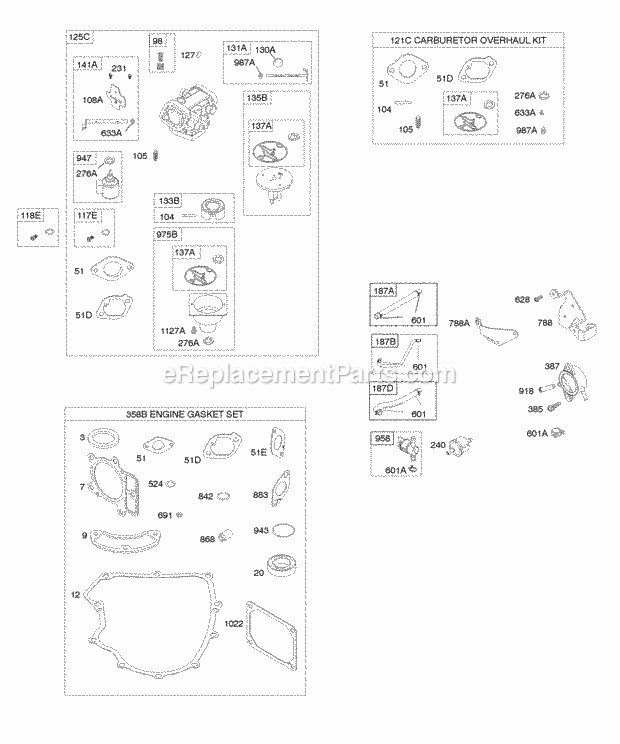 Briggs and Stratton 441677-0112-B1 Engine Carburetor Gasket Set - Engine Kit - Carburetor Overhaul Diagram