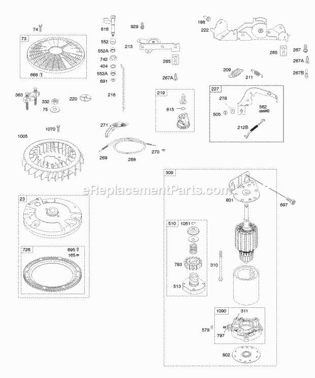 Briggs and Stratton 441677-0112-B1 Engine Controls Electric Starter Flywheel Governor Spring Diagram