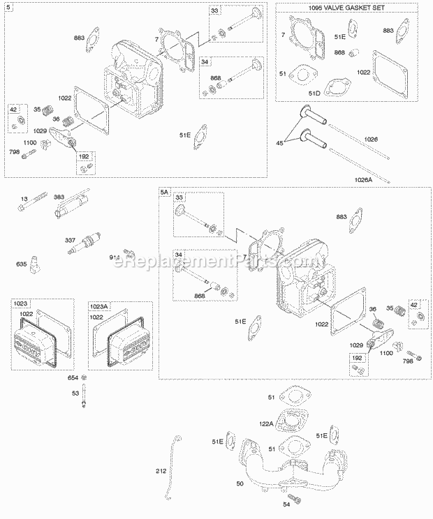 Briggs and Stratton 441677-0112-E1 Engine Cylinder Head Gasket Set - Valve Intake Manifold Valves Diagram