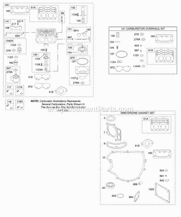 Briggs and Stratton 441777-0025-G1 Engine Carburetor Gasket Set - Engine Kit - Carburetor Overhaul Diagram