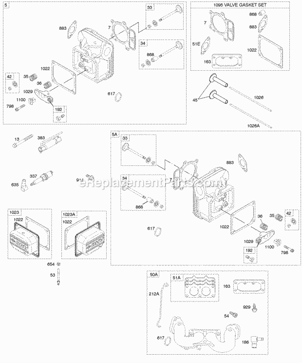 Briggs and Stratton 441777-0027-E1 Engine Cylinder Head Gasket Set - Valve Intake Manifold Valves Diagram