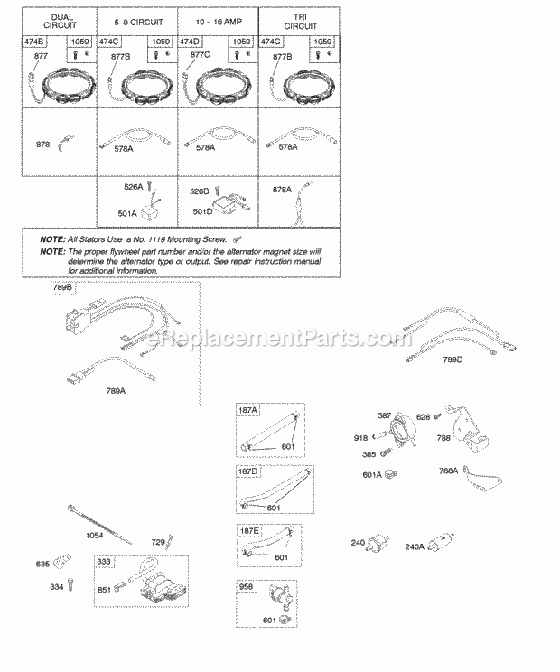 Briggs and Stratton 441777-0119-E1 Engine Alternators Fuel Supply Ignition Diagram