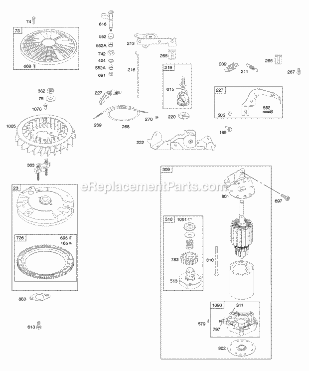 Briggs and Stratton 442577-0121-E1 Engine Controls Electric Starter Exhaust System Flywheel Diagram
