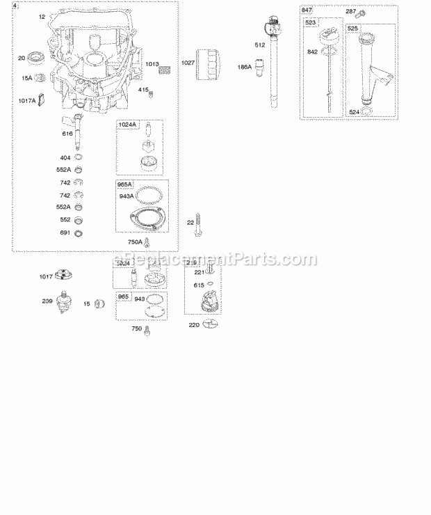 Briggs and Stratton 445677-0002-B1 Engine Engine Sump Oil Pump DipstickTube Assembly Diagram