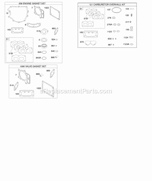 Briggs and Stratton 445677-0002-B1 Engine EngineValve Gasket Set Carburetor Overhaul Kit Diagram