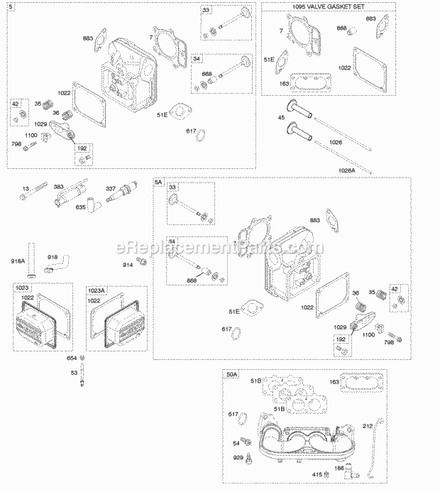 Briggs and Stratton 445677-0113-B1 Engine Cylinder Head Valve Gasket Set Valves Diagram