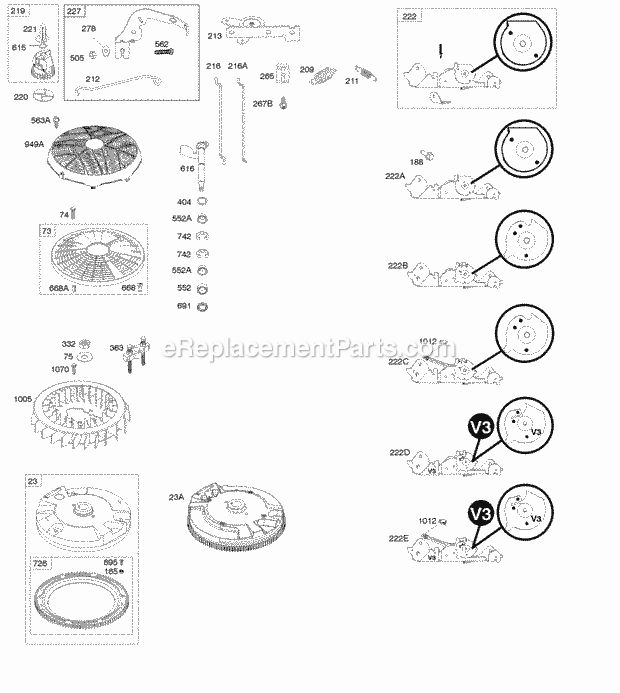 Briggs and Stratton 445677-0116-B1 Engine Controls Flywheel Governor Spring Diagram