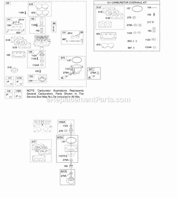 Briggs and Stratton 445677-0117-G5 Engine Carburetor Carburetor Overhaul Kit Fuel Supply Intake Manifold Diagram