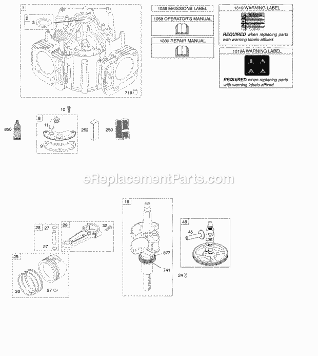 Briggs and Stratton 445677-0129-B1 Engine Camshaft Crankshaft Cylinder Engine Gasket Set PistonRingsConnecting Rod Diagram