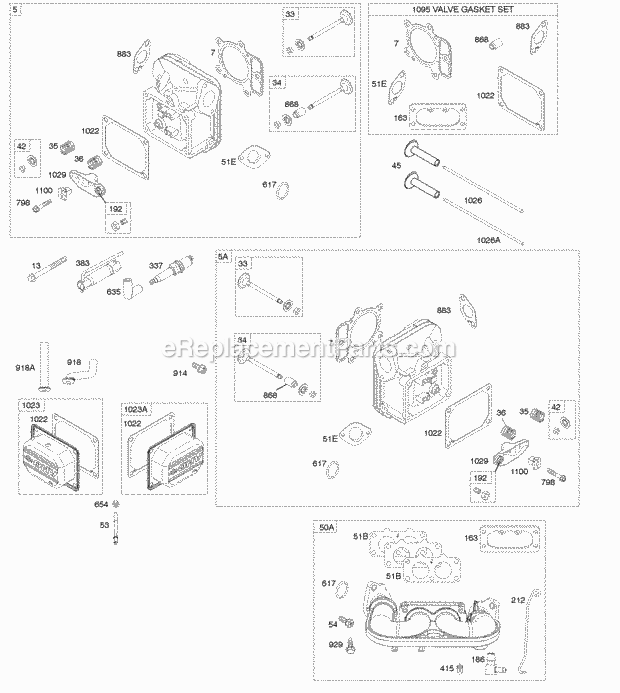 Briggs and Stratton 445677-1274-B1 Engine Cylinder Head Valve Gasket Set Valves Diagram