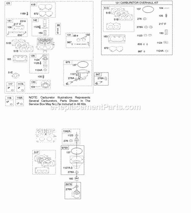 Briggs and Stratton 445677-2188-G5 Engine Carburetor Carburetor Overhaul Kit Fuel Supply Intake Manifold Diagram