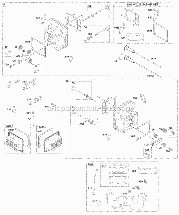 Briggs and Stratton 445777-0112-E1 Engine Cylinder Head Gasket Set - Valve Intake Manifold Valves Diagram