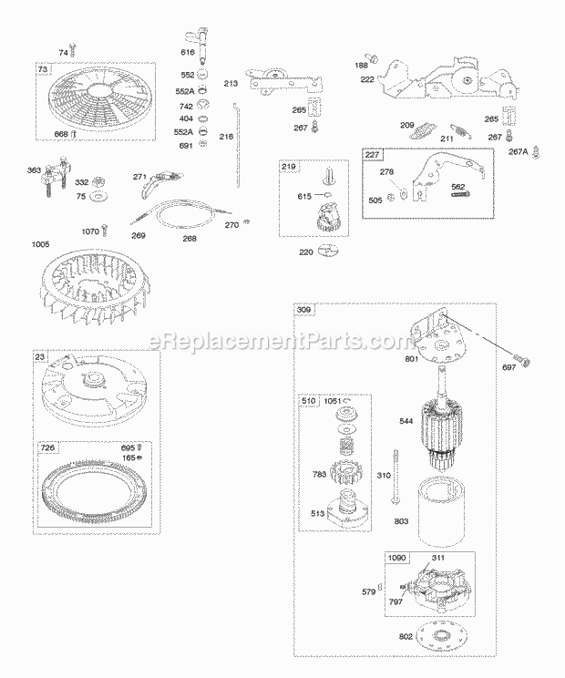Briggs and Stratton 445777-0112-E2 Engine Controls Electric Starter Flywheel Governor Spring Diagram