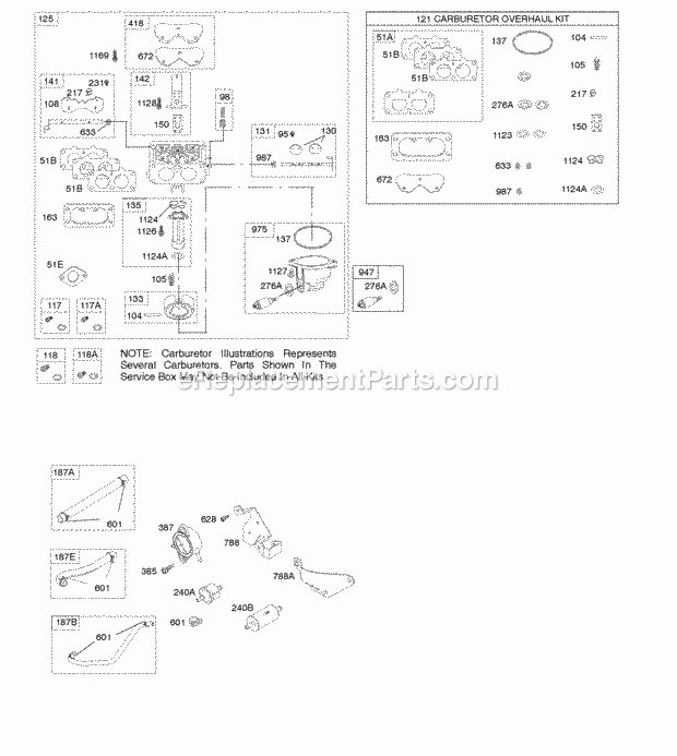 Briggs and Stratton 445877-0130-B1 Engine Carburetor Exhaust System Fuel Supply Kit - Carburetor Overhaul Diagram