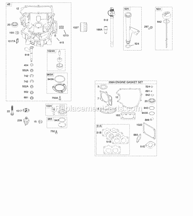 Briggs and Stratton 445877-0130-E1 Engine Engine Sump Gasket Set-Engine Lubrication Diagram