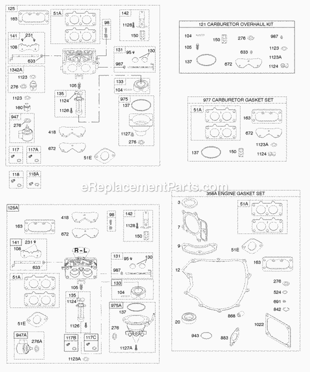 Briggs and Stratton 446677-0125-B1 Engine Carburetor Gasket Set-Engine Kit - Carburetor Overhaul Diagram