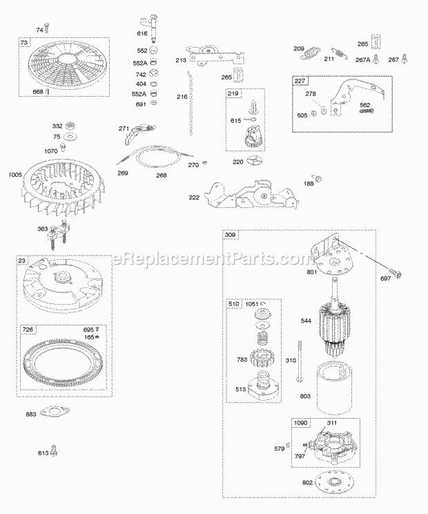 Briggs and Stratton 446677-0125-B1 Engine Controls Electric Starter Flywheel Governor Spring Diagram