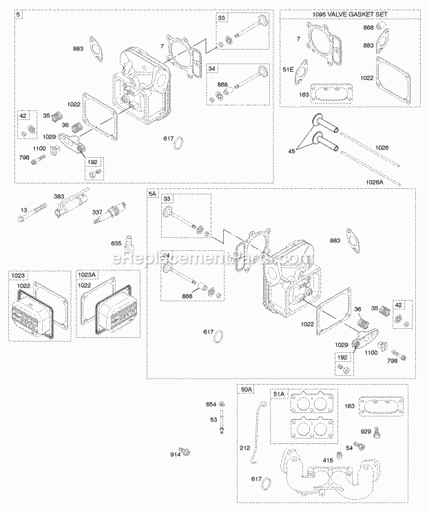 Briggs and Stratton 446677-0463-E1 Engine Cylinder Head Gasket Set-Valve Intake Manifold Valves Diagram