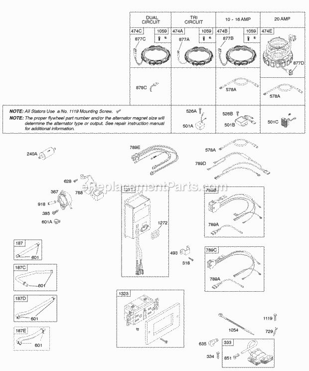 Briggs and Stratton 446777-0025-E1 Engine Alternator Fuel Supply Ignition Diagram