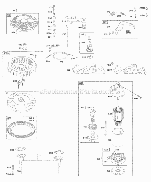 Briggs and Stratton 446777-0025-E1 Engine Controls Electric Starter Exhaust System Flywheel Governor Spring Diagram