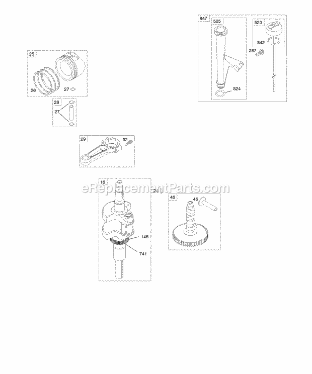 Briggs and Stratton 44K777-0026-E1 Engine Camshaft Crankshaft Lubrication Piston Rings Connecting Rod Diagram