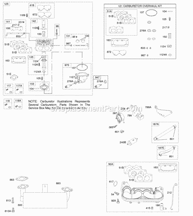 Briggs and Stratton 44L777-0757-B1 Engine Carburetor Exhaust System Fuel Supply Intake Manifold Kit-Carburetor Overhaul Diagram