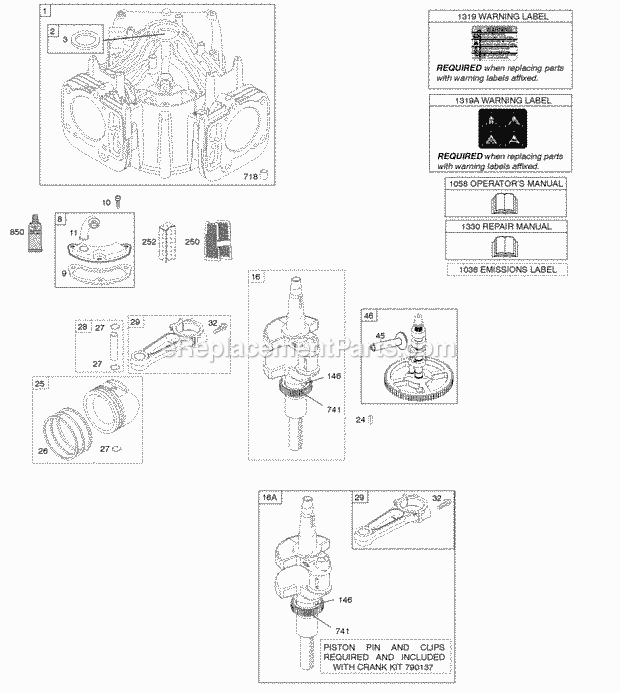 Briggs and Stratton 44M777-0135-G1 Engine Camshaft Crankshaft Cylinder Piston Rings Connecting Rod Diagram