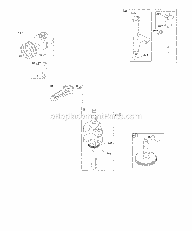 Briggs and Stratton 44N777-0114-B1 Engine Camshaft Crankshaft Lubrication Piston Rings Rod Diagram