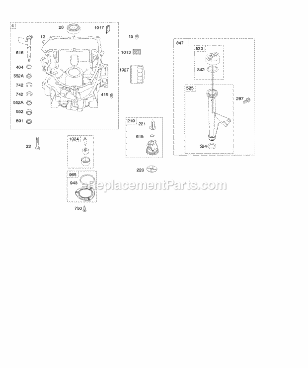 Briggs and Stratton 44R677-0001-G1 Engine Engine Sump Oil Pump DipstickTube Assembly Diagram