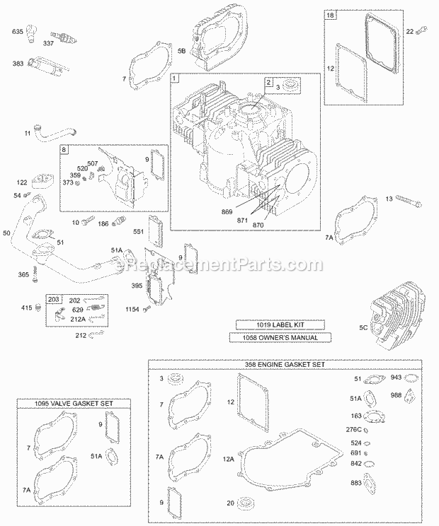 Briggs and Stratton 460777-1876-A1 Engine Crankcase CoverCylinder Head KitGasket Sets - Engine KitGasket Sets - Valve Diagram