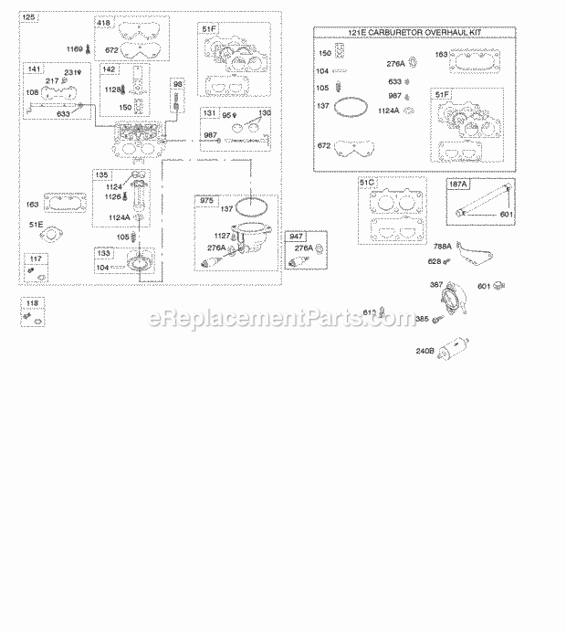 Briggs and Stratton 49M877-0110-E1 Engine Carburetor Fuel Supply Kit-Carburetor Overhaul Diagram