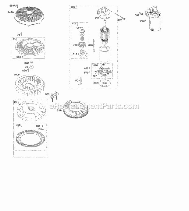 Briggs and Stratton 49M877-0110-E1 Engine Electric Starter Flywheel Diagram