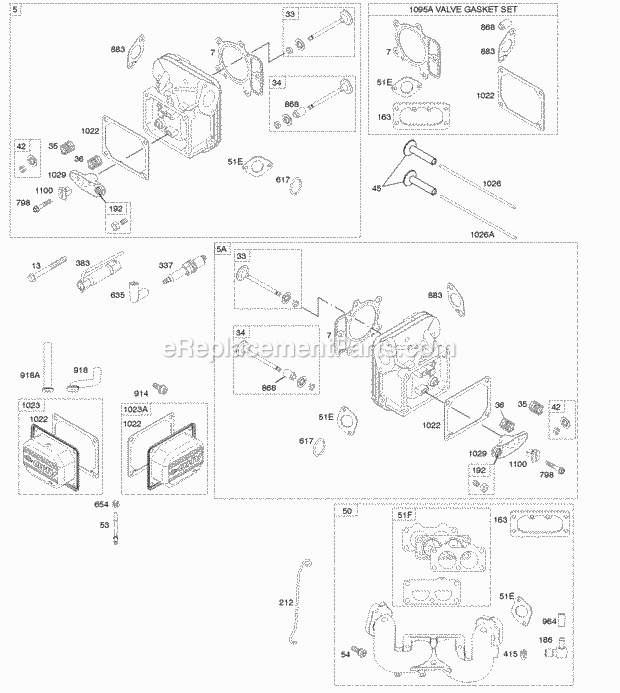 Briggs and Stratton 49M877-0112-G5 Engine Cylinder Head Gasket Set-Valve Valves Diagram