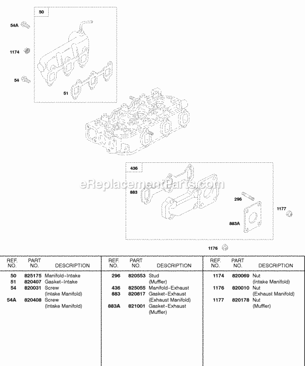 Briggs and Stratton 522447-0107-E2 Engine Intake Manifold Exhaust Manifold Diagram