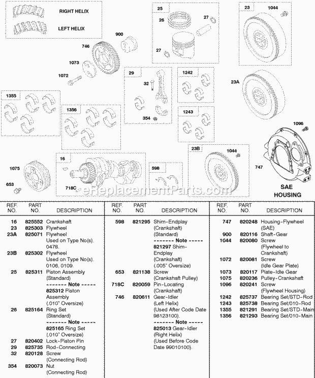 Briggs and Stratton 522447-0107-E2 Engine PistonRingsConnecting Rod Flywheel Crankshaft Diagram