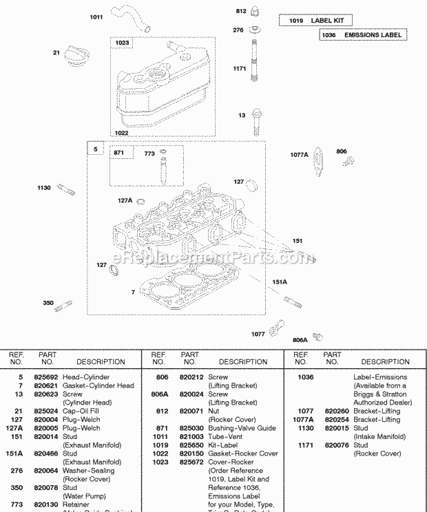 Briggs and Stratton 522447-0107-E2 Engine Rocker Cover Cylinder Head Diagram