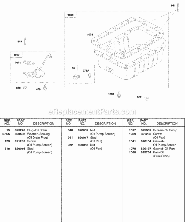 Briggs and Stratton 522447-0108-E2 Engine Oil Pan Diagram