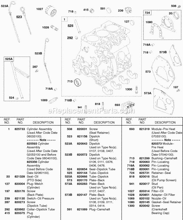 Briggs and Stratton 522447-0111-E2 Engine Cylinder Oil Filter Dipstick Back Plate Oil Seal Diagram